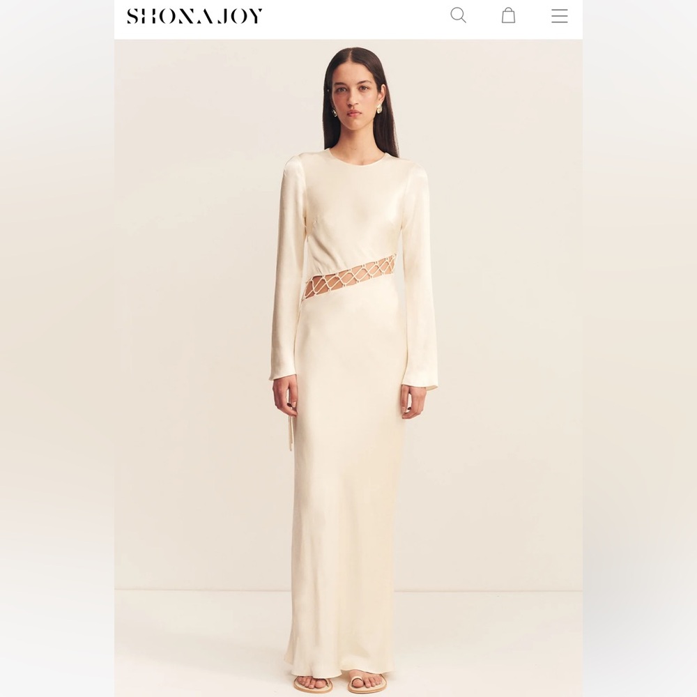 NWOT Shona Joy Arienzo Asymmetrical Lace Up Maxi Dress - Cream